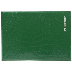 Обложка для паспорта натуральная кожа Крокодил "PASSPORT" зеленый, тисн.серебро 1,01гр-КРОКОДИЛ-206 ПОЛИГРАФДРУГ
