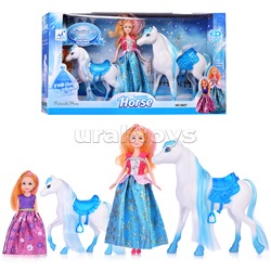 Набор кукол "Аврора" с дочкой и лошадками, в коробке