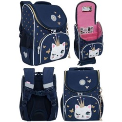 Рюкзак 1-4 класс школьный RAm-484-3/3 "Кошка принцесса" синий 25х33х13 см + сумка для сменной обуви GRIZZLY