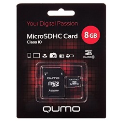 Карта флэш-памяти MicroSD  8 Гб Qumo +SD адаптер (class 10)