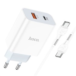 Адаптер Сетевой с кабелем Hoco C97A PD QC3.0 USB 3A/18W (Type-C/Type-C) (white)