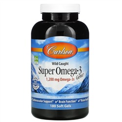 Carlson Labs, Wild Caught Super Omega-3 Gems, высокоэффективная омега-3 из морской рыбы, 1200 мг, 180 мягких капсул