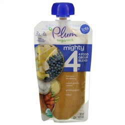 Plum Organics, Tots, Mighty 4, 4 Food Group Blend, Banana, Blueberry, Sweet Potato, Carrot, Greek Yogurt, Millet, 4 oz (113 g)