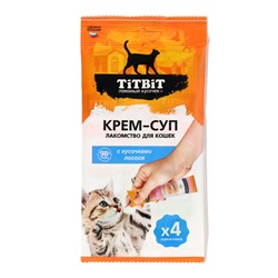 Лакомство крем-суп TitBit для кошек с кусочками лосося, 10 г 4 шт.