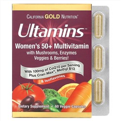 California Gold Nutrition, Ultamins, мультивитаминный комплекс для женщин старше 50 лет с коэнзимом Q10, грибами, ферментами, овощами и ягодами, 60 растительных капсул