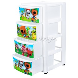 Комод детский на колесах с выдвижными ящиками с декором "Ми-ми-мишки" 4 ящика (белый)
