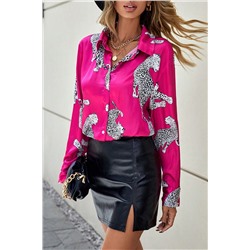 Rose Lively Leopard Print Button Front Shirt