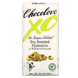 Chocolove, XO, 40% молочный шоколад с жареными фисташкам, 90 г (3,2 унции)