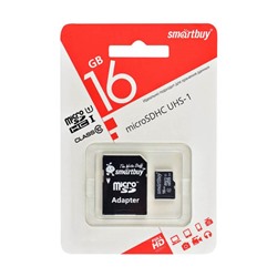 Карта памяти microSD Smartbuy 16GB + адаптер SD Class 10