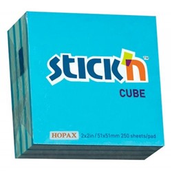 Бумага для заметок с клеевым краем Stick`n 51х51 мм 250л 70г/м2 неон+пастель голубой 2цв.в упак. 21337 (822698) Hopax