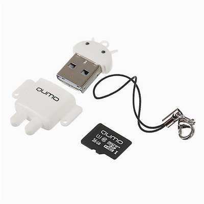 Карта флэш-памяти MicroSD 16 Гб Qumo с USB картридером FUNDROID (class 10) (white)