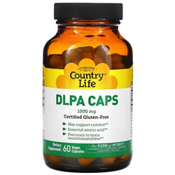 Country Life, DLPA (DL-фенилаланин) в капсулах, 1000 мг, 60 веганских капсул