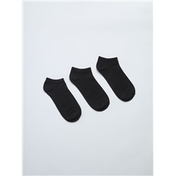 Комплект из трех пар коротких однотонных носков Черный