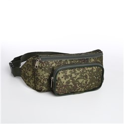 Поясная сумка на молнии, наружный карман, цвет зелёный/камуфляж