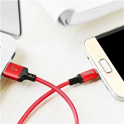 Кабель USB - micro USB Hoco X14 Times Speed (повр. уп)  200см 2A  (red/black)
