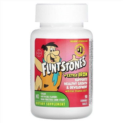 Flintstones, Мультивитамины для детей, с дополнительным содержанием железа, 90 жевательных таблеток