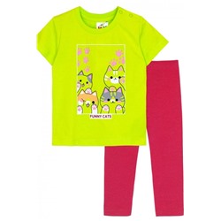 Комплект для девочки (футболка_лосины) 41135 (м) (Салатовый/малиновый)