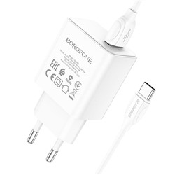 Адаптер Сетевой с кабелем Borofone BA66A QC USB 3A/18W (USB/Type-C) (white)