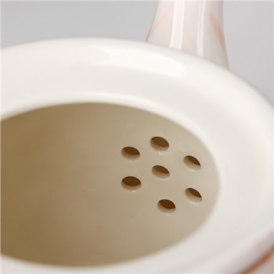Набор керамический чайный «Мрамор», 6 предметов: чайник 800 мл, 4 кружки 170 мл, поднос 31×21×2,5 см, цвет розовый