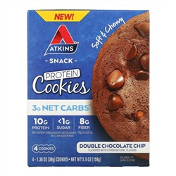 Atkins, Protein Cookies, Double Chocolate Chip, 4 Cookies, 1.38 oz (39 g) Each