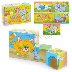 Кубики (6 куб) "Разноцветные кошки №1", термоплёнка
