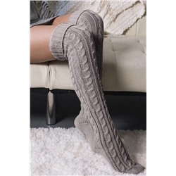 Medium Grey Cable Knit Thigh High Socks