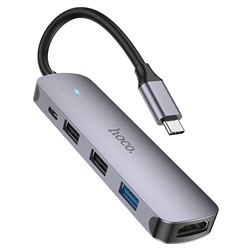 Хаб Type-C - USB Hoco HB27 HDTV+USB3.0+USB2.0*2+PD (metal gray)