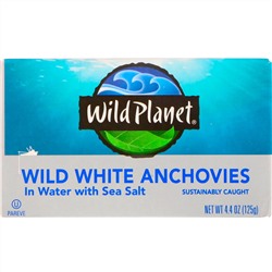 Wild Planet, Выловленные в диких условиях белые анчоусы в воде с морской солью, 4,4 унц. (125 г)