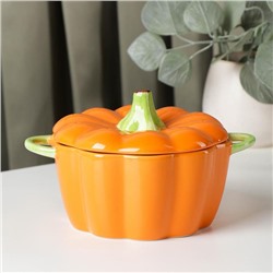 Горшочек из жаропрочной керамики для запекания «Тыква», 650 мл, 18,5×14×11 см, посуда для Хэллоуина, цвет оранжевый