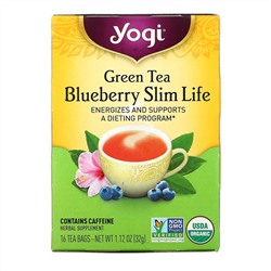 Yogi Tea, Slim Life, зеленый чай  с черникой, 16 чайных пакетиков, 32 г (1,12 унции)