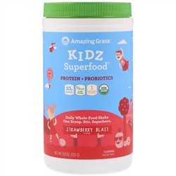 Amazing Grass, Kidz Superfood, протеин и пробиотики, клубничный взрыв, 255 г (8,9 унции)