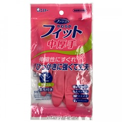 Хозяйственные перчатки средн толщ из натурального каучука розовые Soft Fit S.T. Corp (размер L), Япония Акция