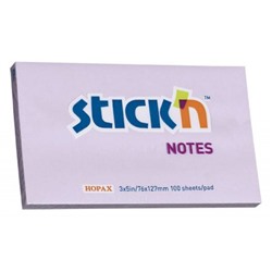 Бумага для заметок с клеевым краем Stick`n 76х127 мм 100л 70г/м2 пастель сиреневый 21405 (822730) Hopax