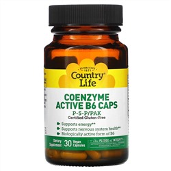 Country Life, коферментный активный витамин B6 в капсулах, P-5-P/PAK, 30 вегетарианских капсул