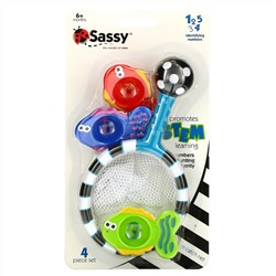 Sassy,  Catch 'n Count Net, развивающие игрушки для купания, от 6 месяцев, набор из 4 предметов