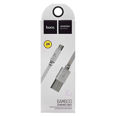 Кабель USB - micro USB Hoco X5 Bamboo (повр. уп)  100см 2,4A  (white)