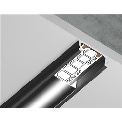 Алюминиевый профиль накладной GP1700BK/BK черный/черный рассеиватель 2000*15.5*6, 2 заглушки, 4 крепления в комплекте (для ленты до 11мм)