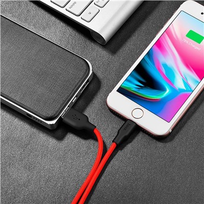 Кабель USB - Apple lightning Hoco X21 Silicone  100см 2A  (black/red)