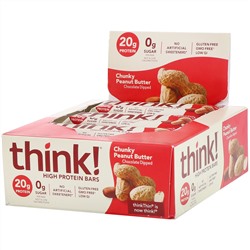 Think !, Высокопротеиновые батончики, кусочки арахисовой пасты, 10 батончиков по 60 г