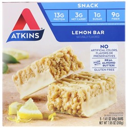 Atkins, Лимонный батончик, 5 батончиков, весом 40 г (1,41 унции) каждый