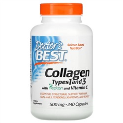 Doctor's Best, Collagen Types 1 and 3 with Peptan and Vitamin C, 500 mg, 240 Capsules