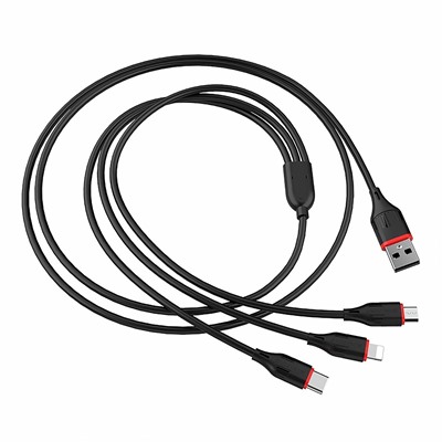Кабель USB - Multi connector Borofone BX17 3in1  100см 2,4A  (black)