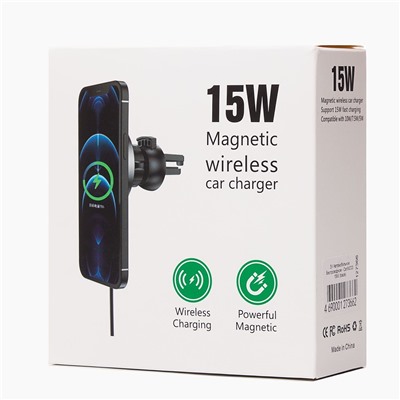 Держатель автомобильный с беспроводной зарядкой - магнитный CarWC03 SafeMag в дефлектор 15W (black)