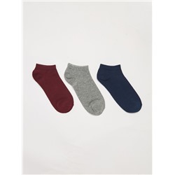 Комплект из трех пар коротких однотонных носков бордовый
