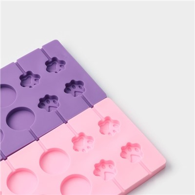 Форма для леденцов Доляна «Вкусная сладость», силикон, 26,5×11,5 см, 12 ячеек (d=3,5 см), с палочками, цвет МИКС