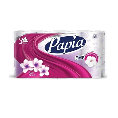 Papia Туалетная бумага 3-х слойная 8шт Балийский цветок
