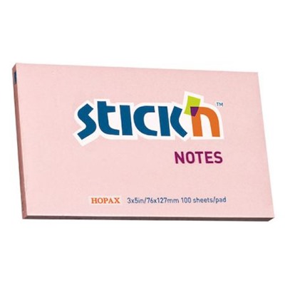 Бумага для заметок с клеевым краем Stick`n 76х127 мм 100л 70г/м2 пастель розовый 21154 (822648) Hopax