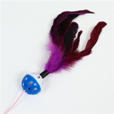 Дразнилка-удочка "Канарейка", 50 см, шар синий/белый, фиолетовые перья