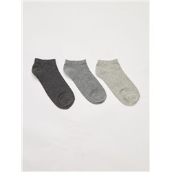 Комплект из трех пар коротких однотонных носков серый