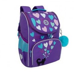 Рюкзак школьный RAm-484-2/2 "Сердечки" фиолетовый 25х33х13 см + сумка для сменной обуви GRIZZLY